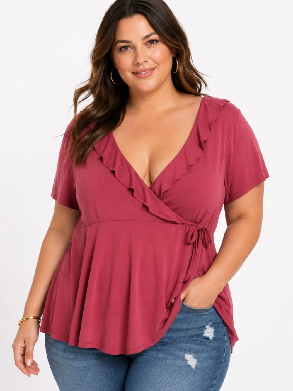 Torrid Berry Pink Ruffle Wrap Top – Plus Size 1